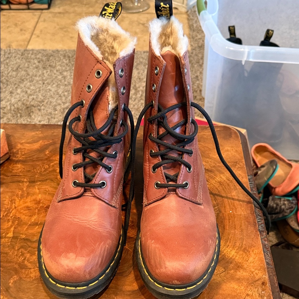 Dr. Martin Brown Leather Fur-Lined Boots